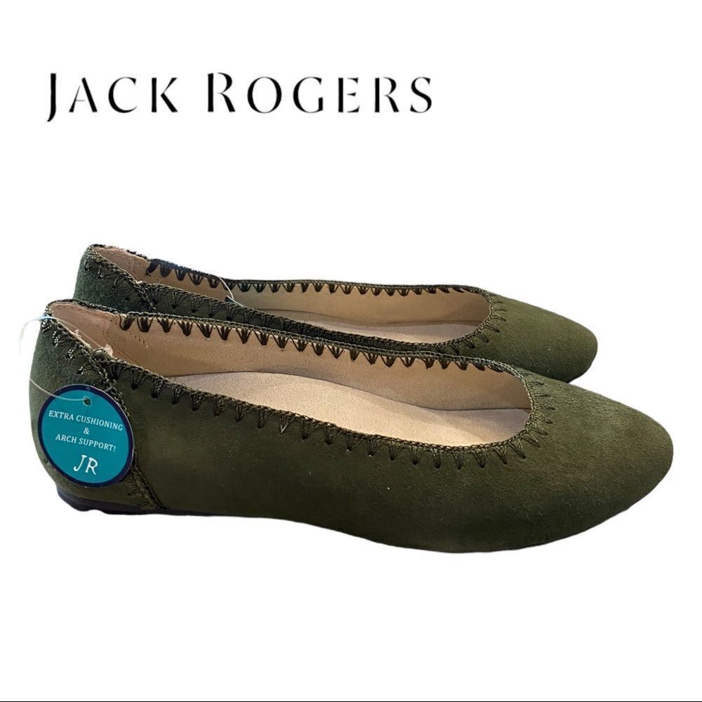 NEW Jack Rogers Ellie Olive Suede Leather Slip On Flats 6.5